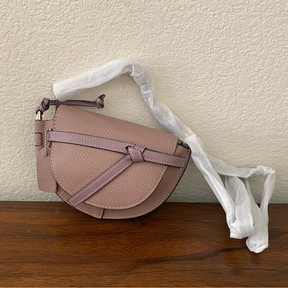Mini Mauve Purple Gate Saddle Bag Knot Belted Crossbody Flap Purse Belt | B7